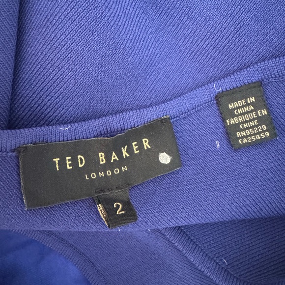 TED BAKER Ivena Asymmetric Knit Bodice Royal Blue Satin Skirt Dress - Picture 12 of 13